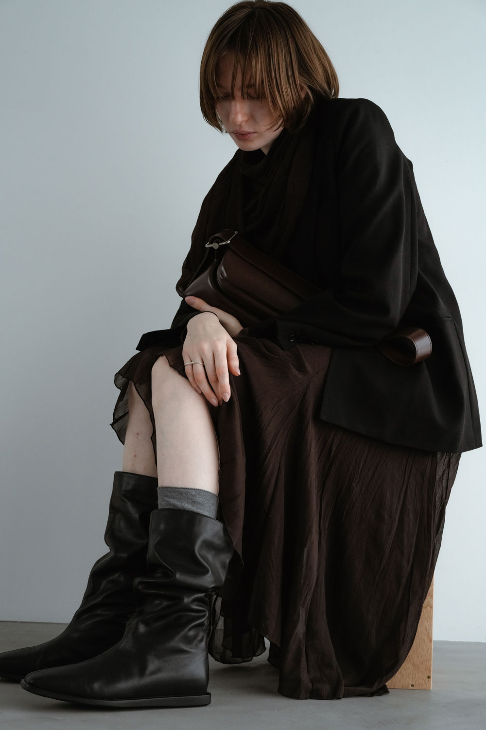 Leather Square Toe Wrinkled Boots | Studio Doe